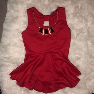 RED SKIRT BLOUSE WITH NECKLACE TOGETHER